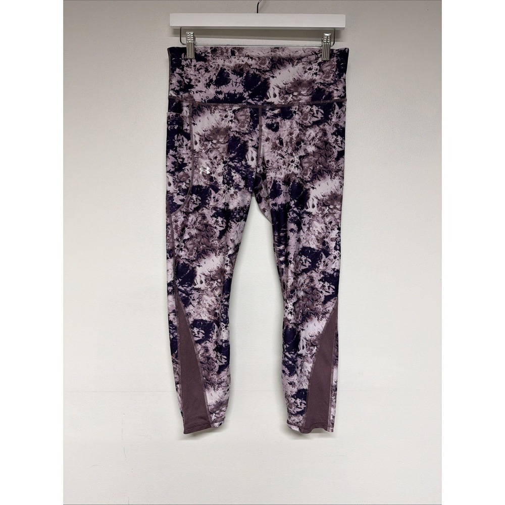 Under Armour Leggings Womens L Purple Tie Dye Mid Rise Compression Ankle Skinny